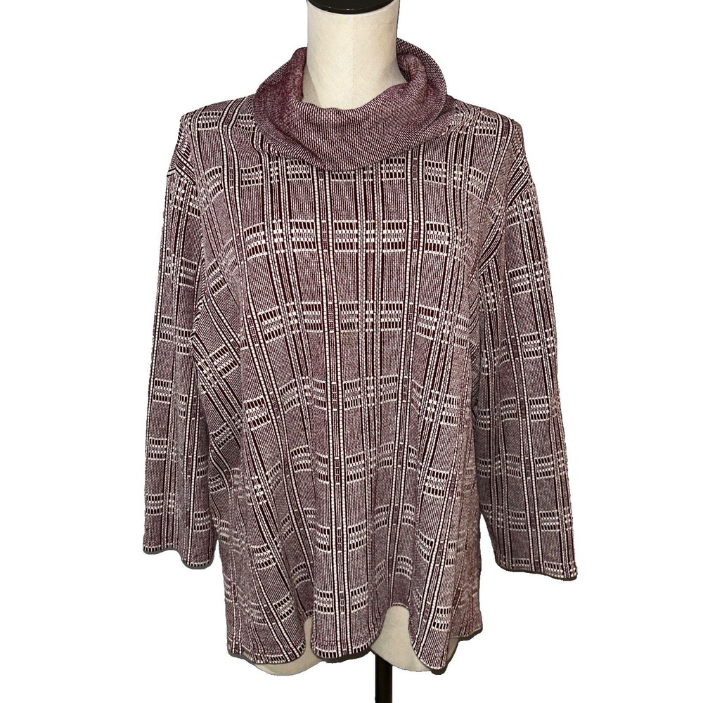 YS Studio Made in USA Women’s Plaid Cowl Neck Sweater size 2X Cotton Blend